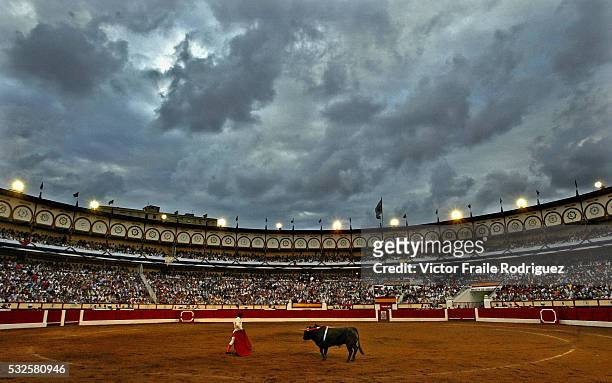Colombian matador Luis Bolivar prepares to perform a pass to a bull during the "Santiago" bullfighting fair in the northern Spanish town of Santander...