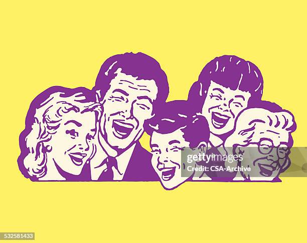 ilustraciones, imágenes clip art, dibujos animados e iconos de stock de sonriente cinco personas - laughing