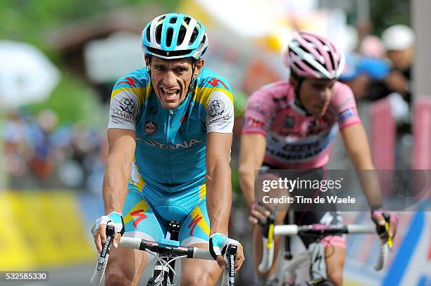 94th Giro Italia 2011/ Stage 19 Arrival / TIRALONGO Paolo Celebration Joie Vreugde / CONTADOR Alberto Pink Jersey / Bergamo - Macugnaga / Tour of...