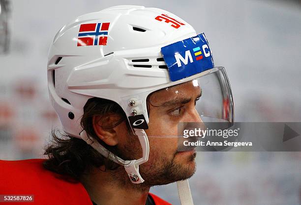 Mats Zuccarello of Norway speaks to media folowing the game against Sweden at Ice Palace on May 14, 2016 in Moscow, Russia.