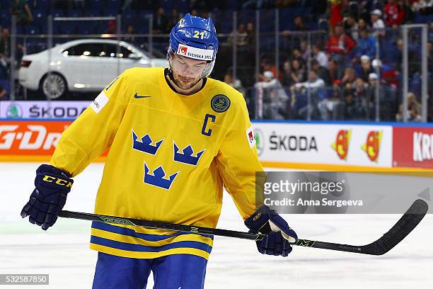 Jimmie Ericsson of Sweden skates agaist Norway at Ice Palace on May 14, 2016 in Moscow, Russia.