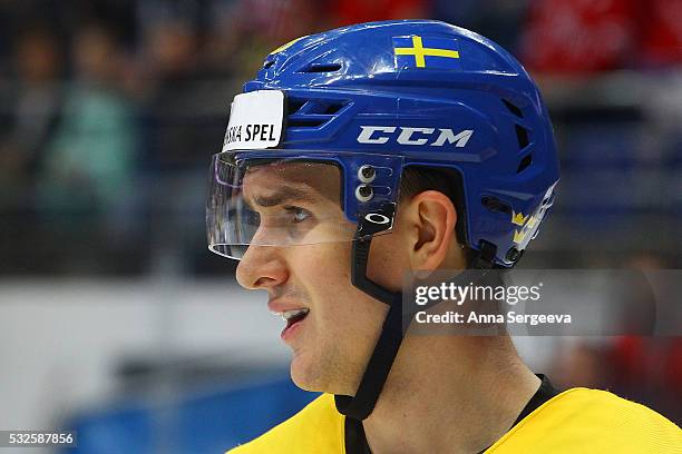 Mikael Backlund of Sweden skates agaist Norway at Ice Palace on May 14, 2016 in Moscow, Russia.