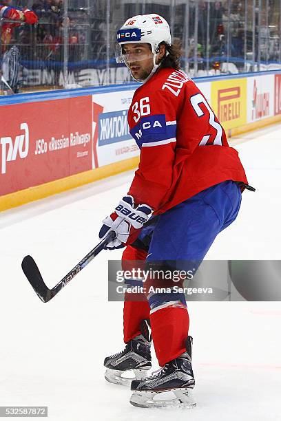 Mats Zuccarello of Norway skates agaist Sweden at Ice Palace on May 14, 2016 in Moscow, Russia.