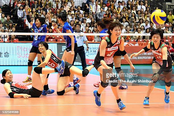 Saori Kimura of Japan chases the ball in vain during the Women's World Olympic Qualification game between Japan and Thailand at Tokyo Metropolitan...