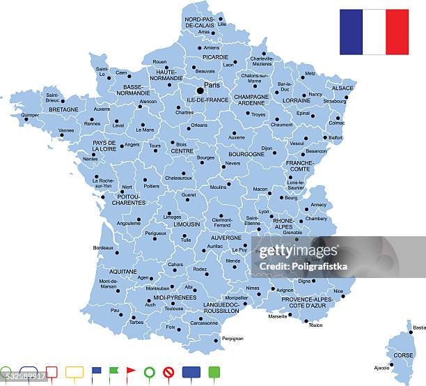 stockillustraties, clipart, cartoons en iconen met map of france - frankrijk