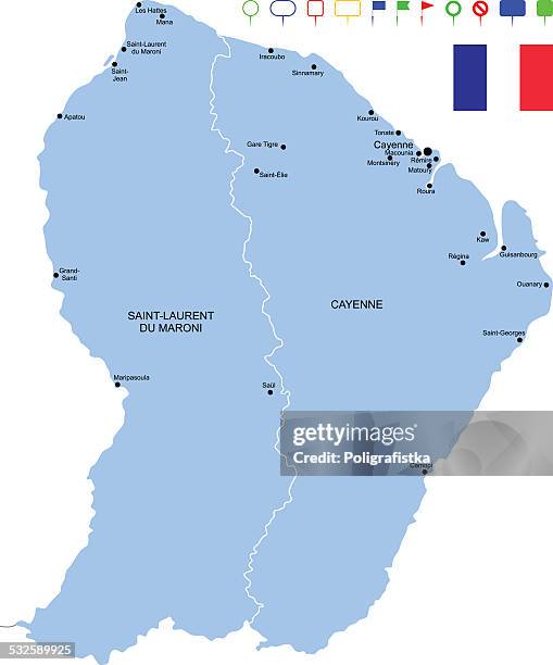 stockillustraties, clipart, cartoons en iconen met map of french guiana - suriname