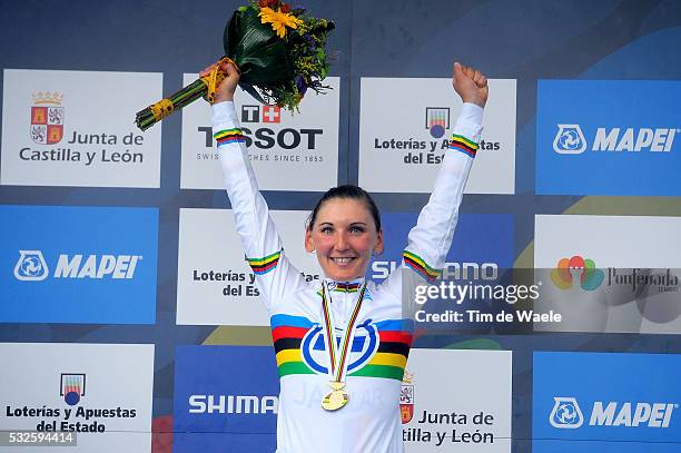 Road World Championships 2014 / TT Women Elite Podium / Lisa BRENNAUER Gold Medal Celebration Joie Vreugde / Ponferrada - Ponferrada / Time Trial...