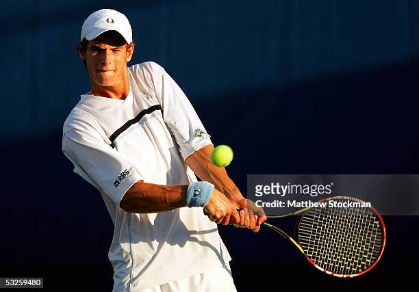 Andy Murray of Great Britain returns a shot to Jessie Witten during the RCA Championships July 19, 2005 at Indianapolis Tennis Center in...
