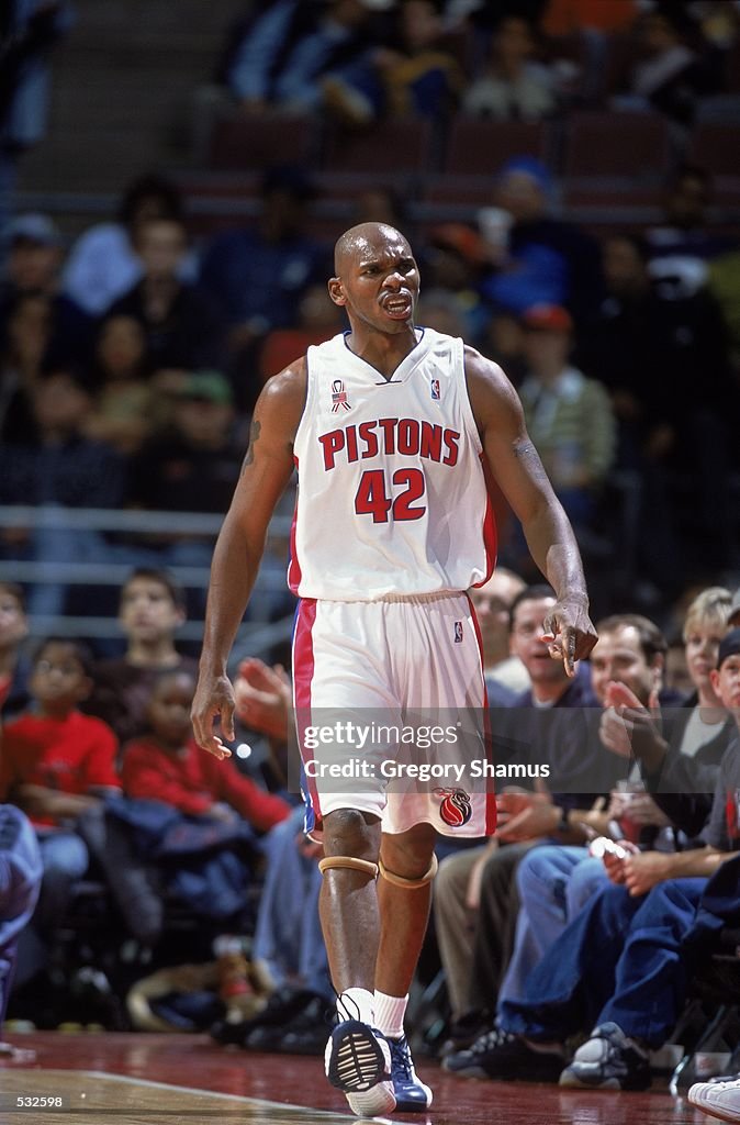 Jerry Rizz Detroit Jerry Stackhouse of the Detroit Pistons reacts to a call as he walks ...