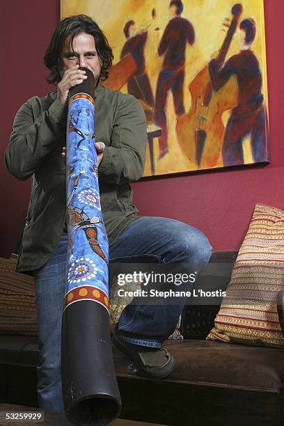 Singer Jon Stevens plays a didgeridoo July 15, 2005 in Sydney, Australia