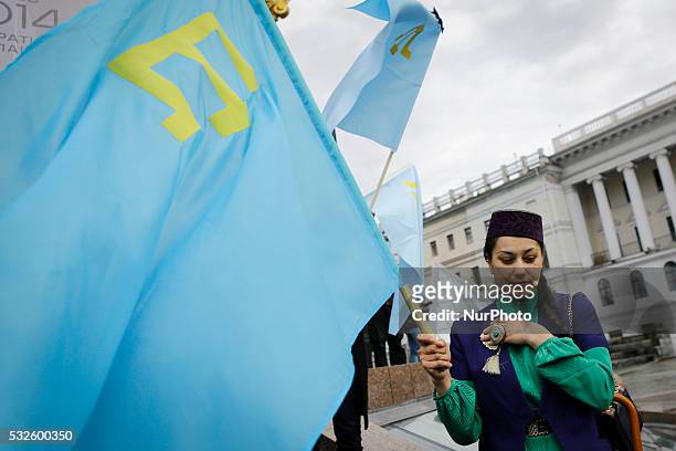 Mourning rally on Independence Square in Kiev, Ukraine, May 18, 2016 Crimean Tatars gathered to celebrate the 72 anniversary of the forced...