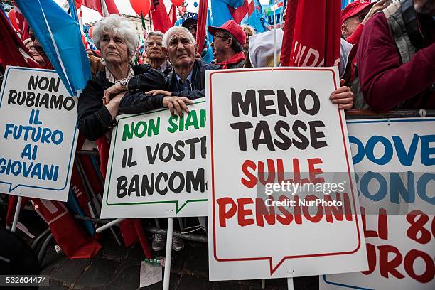 Thousands of retired people gather in Piazza del Popolo to protest against the Fornero pension reform law and to ask social justice, solidarity and...