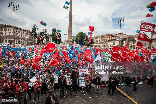 Thousands of retired people gather in Piazza del Popolo to protest against the Fornero pension reform law and to ask social justice, solidarity and...