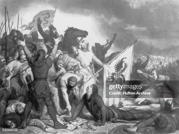 Fighting at the Battle of Legnano, near Milan in which the forces of Holy Roman Emperor Frederick I Barbarossa, were finally defeated in their...