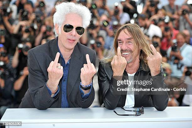 Jim Jarmusch and Iggy Pop attends the "Gimme Danger" photocall during the 69th annual Cannes Film Festival at Palais des Festivals on May 19, 2016 in...