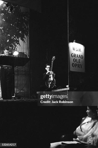 Guitarist Chet Atkins onstage at the Grand Ole Opry, 20th century.