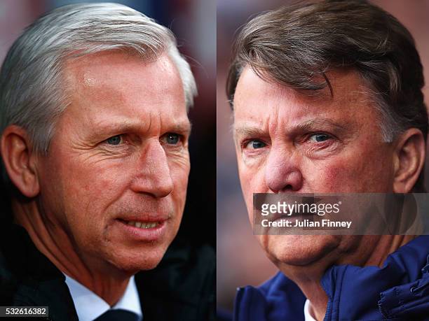 Image Numbers 509962936 and 520239628) In this composite image a comparison has been made between Alan Pardew, Manager of Crystal Palace and Louis...