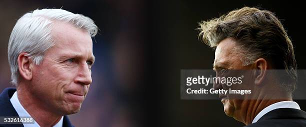 Manchester United Manager Louis van Gaal looks on prior to the Barclays Premier League match between Manchester United and Crystal Palace at Old...