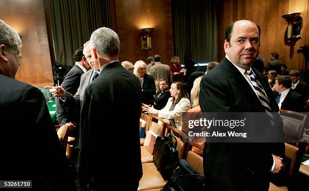 Time Magazine reporter Matt Cooper waits for the start of a hearing before the Senate Judiciary Committee on Capitol Hill July 20, 2005 in...