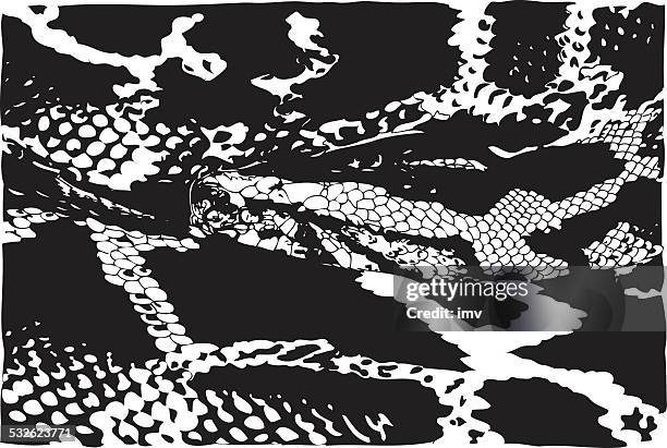 ボアの顔の黒いラインイラストレーション - anaconda snake点のイラスト素材／クリップアート素材／マンガ素材／アイコン素材