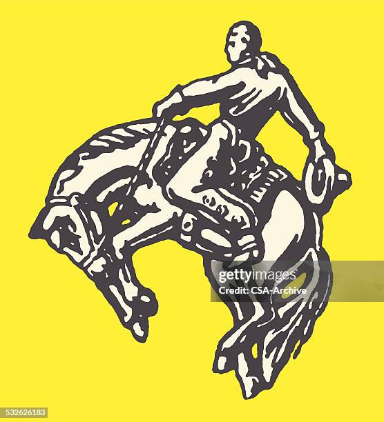 cowboy auf bockendes pferd - sattel stock-grafiken, -clipart, -cartoons und -symbole