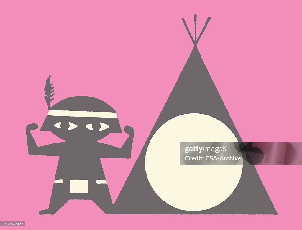 Native American Boy outside Tepee