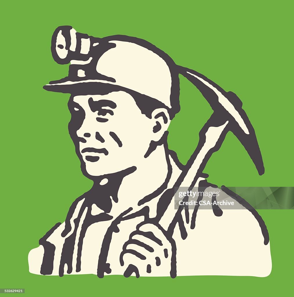 鉱山労働者とヘッドライト用および Pickaxe