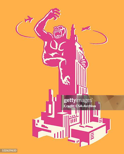 ilustrações de stock, clip art, desenhos animados e ícones de king kong no empire state building - gorila