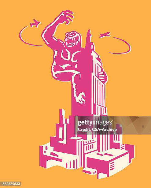 king kong on empire state building - gorilla stock illustrations