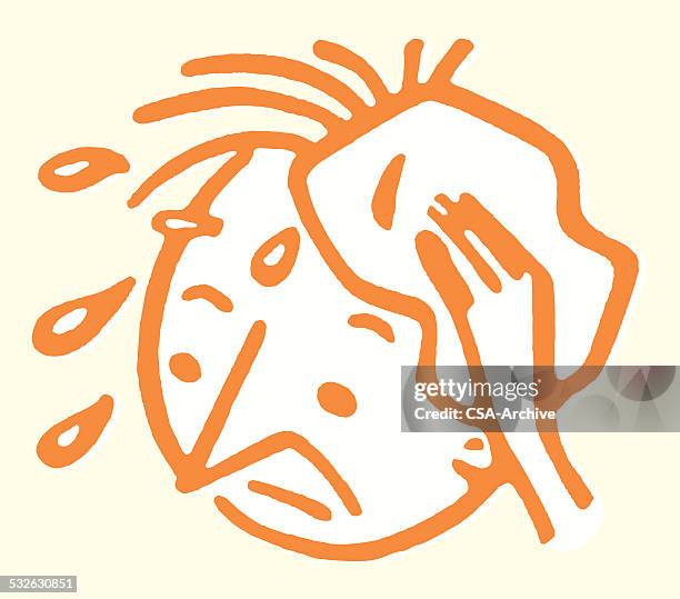 sweaty man wiping his head - sweating face stock illustrations