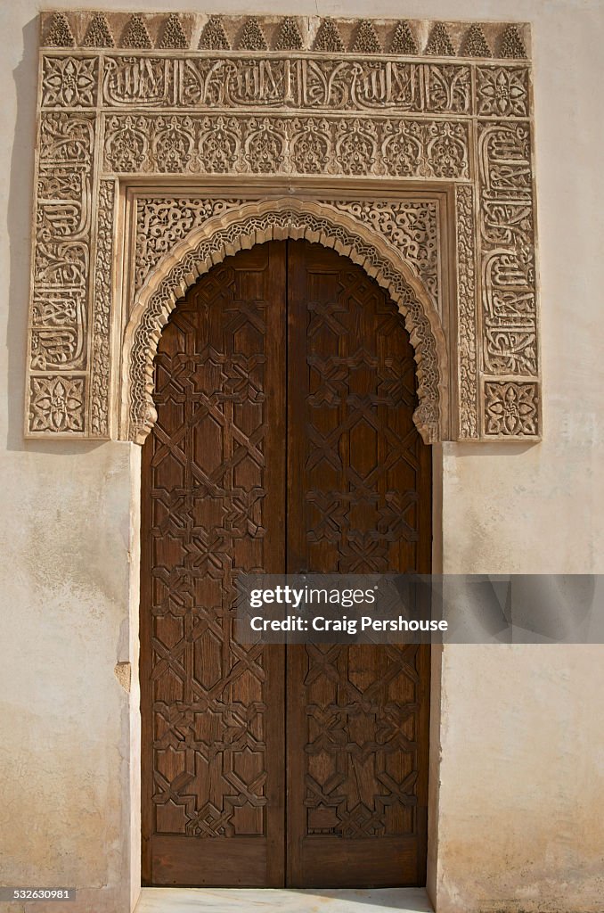 Elaborately carved door at the Alhambra