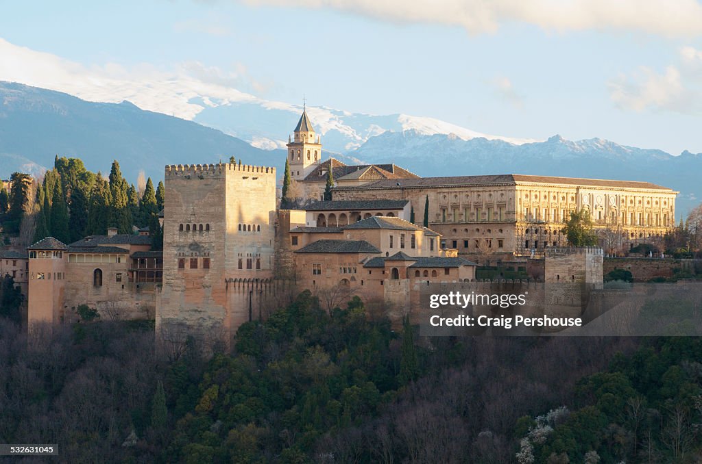 The Alhambra and snowcapped Sierra Nevadas