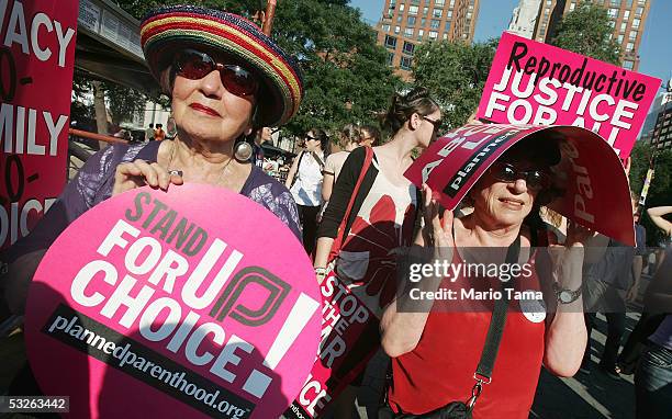 Pro-choice women protest U.S. President George W. Bush's nominee for the Supreme Court John G. Roberts Jr. In Union Square July 20, 2005 in New York...