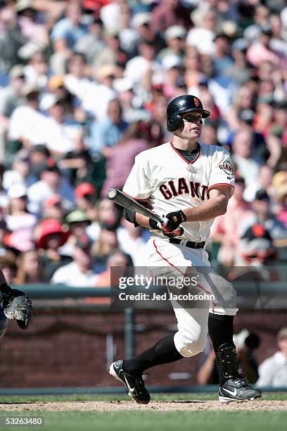 Infielder J.T. Snow of the San Francisco Giants bats during the game against the Los Angeles Dodgers at SBC Park on September 25, 2004 in San...