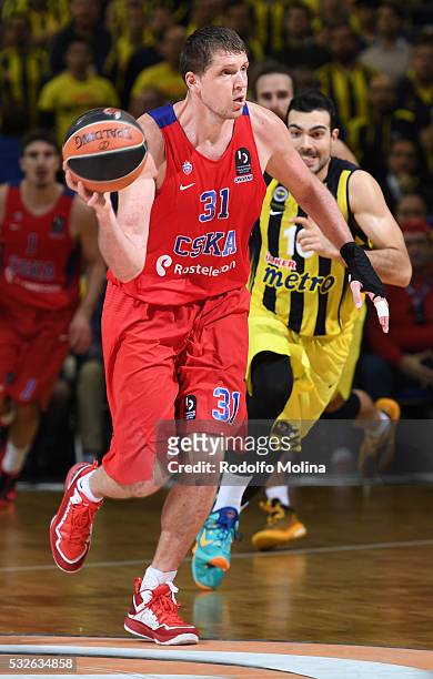 Victor Khryapa, #31 of CSKA Moscow in action during the Turkish Airlines Euroleague Basketball Final Four Berlin 2016 Championship game between...
