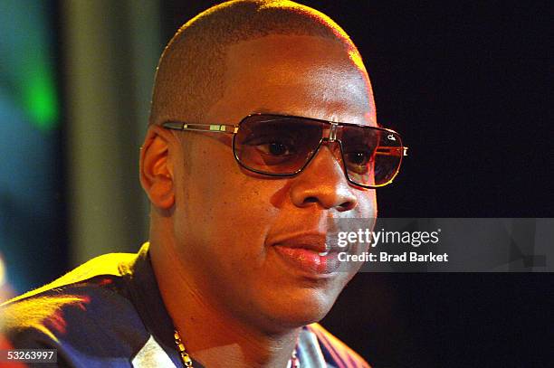 Jay-Z introduces his new talent as he hosts the Teen People Listening Lounge at the Canal Room on July 20, 2005 in New York City.