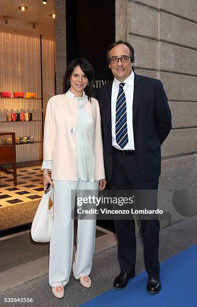 Massimo Perotti and his wife attend the Montenapoleone Yacht Club Opening Cocktail in via Montenapoleone luxury district on May 18, 2016 in Milan,...