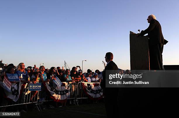 Democratic presidential candidate Sen. Bernie Sanders speaks at a campaign rally at Waterfront Park on May 18, 2016 in Vallejo, California. A day...