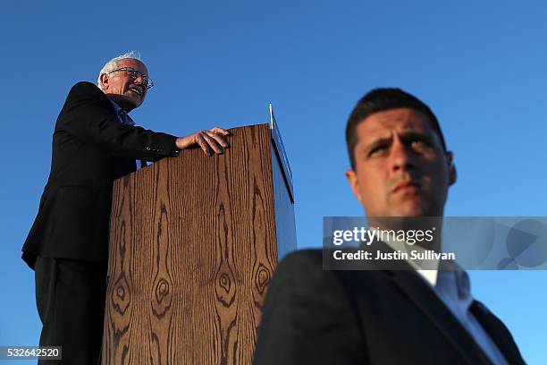 Democratic presidential candidate Sen. Bernie Sanders speaks at a campaign rally at Waterfront Park on May 18, 2016 in Vallejo, California. A day...