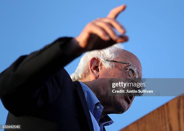 Democratic presidential candidate Sen. Bernie Sanders speaks at a campaign rally at Waterfront Park on May 18, 2016 in Vallejo, California. A day...