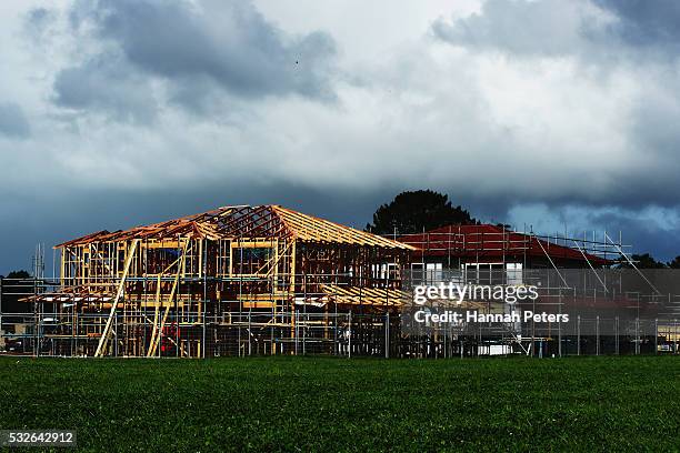 Building development is seen within the new Riverhead housing development on May 19, 2016 in Auckland, Auckland. Funding for new housing and the...