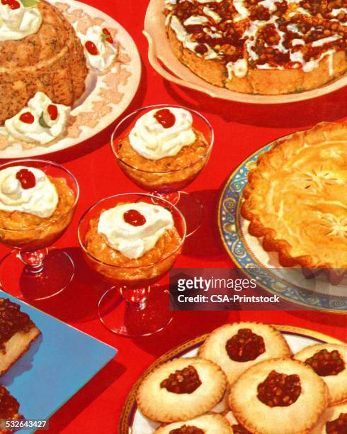 table full of desserts - dessert buffet stock illustrations