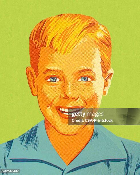 smiling boy - freckles stock illustrations