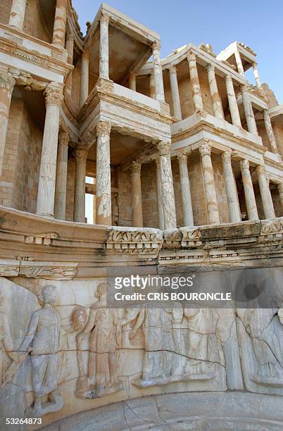 Details on the stage of the amphitheatre of Sabratha, considered as the most complete in the world, as it stands in the ruins of the Roman citadel of...