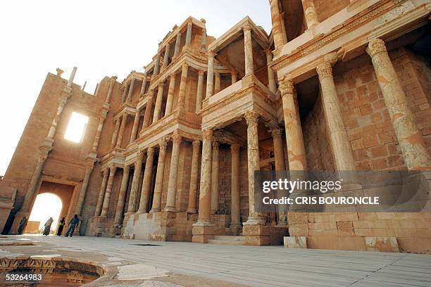 The amphitheatre of Sabratha, considered as the most complete in the world, as it stands in the ruins of the Roman citadel of Sabratha, 67 kilometers...