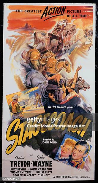 Poster for John Ford's 1939 western 'Stagecoach' starring John Wayne and Claire Trevor.