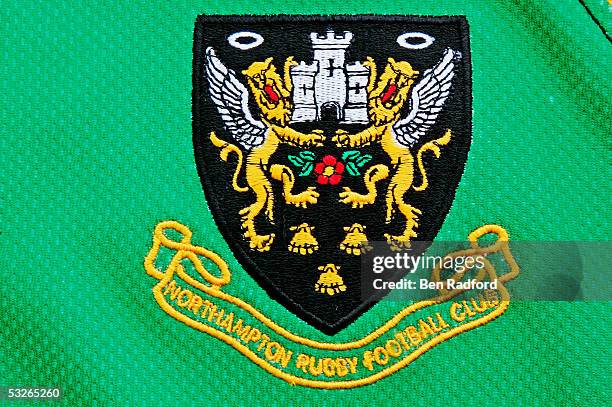Detail shot of club crest during Northampton Saints photocall at Franklin's Gardens on July 4 in Northampton, England.