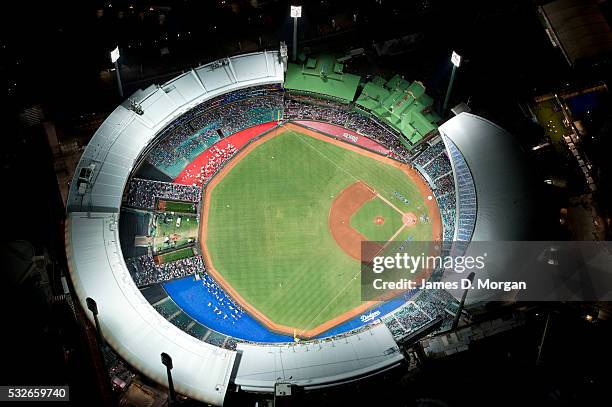 Sydney Cricket Ground from 2,000 feet on the night of the Baseball league in the USA launching its first game from Sydney. US Major League teams, Los...