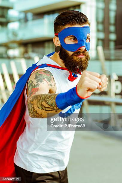 hipster superhero in action - run hide fight bildbanksfoton och bilder