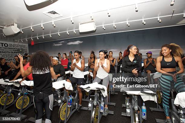 Singer Kelly Rowland of BET's "Chasing Destiny" exercisises at Soul Cycle WEHO on May 18, 2016 in West Hollywood, California.